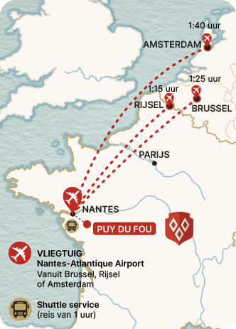 Vliegen naar Puy du Fou mobile