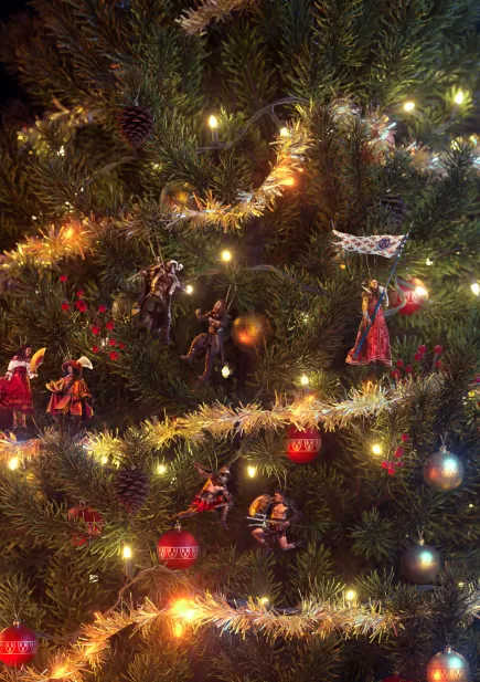Arbre de Noël avec les personnages du Puy du Fou en guise de boules.