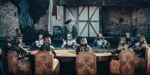 Chevaliers autour de la Table ronde dont Tristan avec Merlin