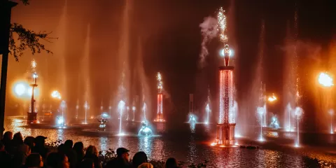 Spectacle nocturne "Les Noces de Feu" au Puy du Fou lors du séjour d'une famille.